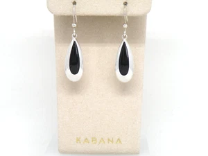 Auténticos pendientes colgantes vintage Kabana de plata de ley, incrustación de ónix, lágrima. - Imagen 1 de 10