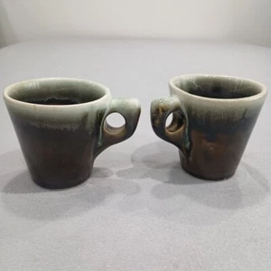 Vintage Coffee Avocado Drip Glaze (Set Of 2) Mug Cup Oven Proof Green VGUC - Picture 1 of 19