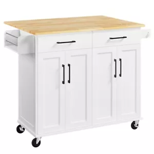 Rolling Kitchen Island with Drop Leaf, Storage Cabinet, Detachable Towel Bar - Picture 1 of 34