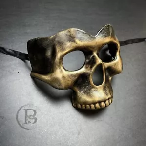 Black & Gold Masquerade Mask, Skull Mask, Venetian Cosplay Costume Mask M0017 - Picture 1 of 1