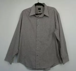 Men's Arrow Dress Shirt Size L 16 1/2 32-33 Brown Plaid Long Sleeve - Picture 1 of 9