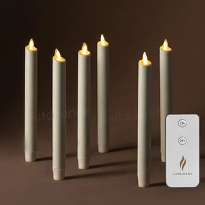 Set of 6 8" Luminara Flameless Taper Candles with Remote Ivory Wax Moving Flame - Picture 1 of 8