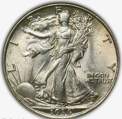 1936 D WALKING LIBERTY NGC MS 63 BOM CETIM BRANCO CINTILANTE COM UM TOQUE PÁLIDO - Imagem 1 de 4