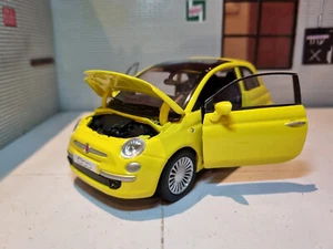 Fiat 500 2007 Yellow Motormax Detailed 1:24 G Scale Supermini Diecast Model Car - Picture 1 of 10