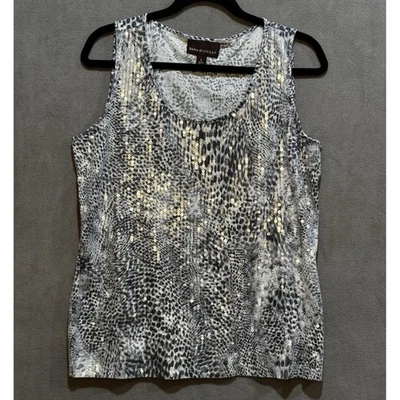 Camisa Dana Buchman Grande Gris Serpiente Lentejuelas Camiseta sin Mangas Fiesta Fecha Noche Scoop Animal Foto 1 de 4