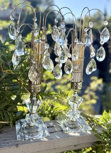 2 VTG Art Deco Hwd Regency Crystal Prism Table LAMPS WATERFALL /3-Tier/18"EUC - Picture 1 of 23