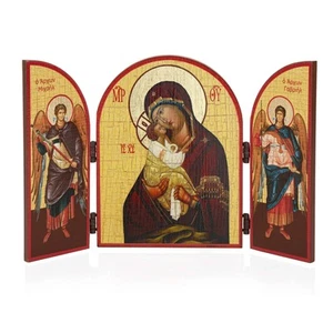 Gottesmutter Von Pochaev Ikone Triptychon Holz 25x16cm Christlich 13811 - Bild 1 von 3