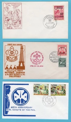PHILIPPINES 3 FDC's Jamboree, Boy Scouts 1954-1980 Manila, Baguio - Image 1 of 2