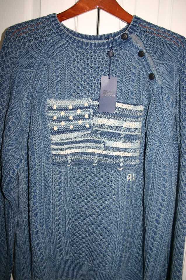 Novo com etiquetas icônico suéter Ralph Lauren intrincado multicolorido/azul bandeira de algodão XL 2025 - Imagem 1 de 1