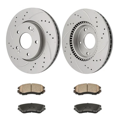 Kit de almohadillas de cerámica de rotores ranurados perforados delanteros para Hyundai Sonata Kia Sportage Foto 1 de 4