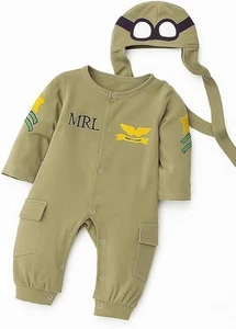 Green Army Air Force Baby Jumpsuit & Hat Costume Set – 2PCS | Sizes 6-24 Months - Picture 1 of 5