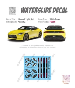 FS015 White Toner Waterslide 1/64 Decal # NISSAN Z LIGHT SET Custom Hotwheels - Picture 1 of 4