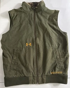 Under Armour Mens Hunting Vest Size L/XL? Green Canvas Quilted Lining EXCELLENT - Picture 1 of 21