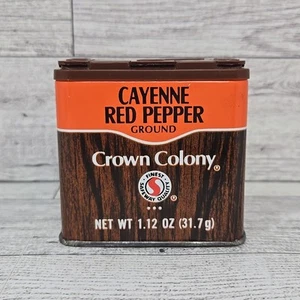 Vintage 1980s Crown Colony Spice Tin Cayenne Red Pepper Safeway Retro Kitchen - Picture 1 of 7