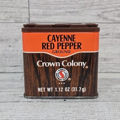 Vintage 1980s Crown Colony Spice Tin Cayenne Red Pepper Safeway Retro Kitchen - Image 1 of 4