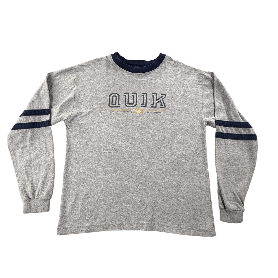 Vintage Quiksilver Shirt Boys Medium Gray Ringer Surfer USA Made 90s Teen Y2K - Изображение 1 из 4