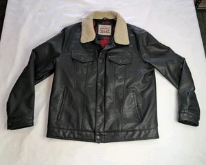 Levi's 501 Kunstleder Sherpa & gefüttert schwarz Bomber Motorrad Jacke Herren LRG - Bild 1 von 12