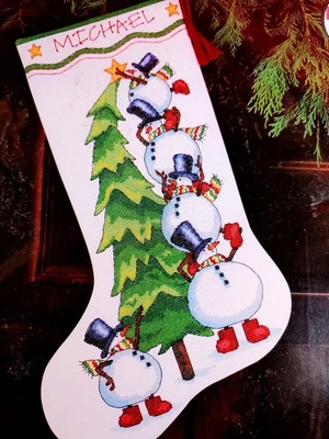 Dimensions Christmas Stocking cross stitch kit Trimming the Tree 16" Personalize - Image 1 of 4