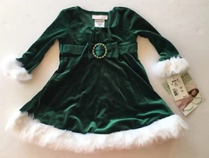 NWT Bonnie Baby 18 Months Green Sparkle Faux Fur Trim Mrs Santa Holiday Dress - Picture 1 of 1