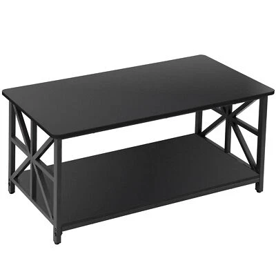 Mesa de centro de granja de 39" con almacenamiento mesa central de 2 niveles para sala de estar negra Foto 1 de 4