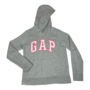 Girls GAP Hoodie Sweatshirt XL 12-13 Gray Pink Logo Hooded Long Sleeve Pullover - Picture 1 of 6
