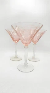 (3) Flanders Martini Wine Glass Pink by Tiffin/Fransiscan Stem 6.5" Tall Poppy - Picture 1 of 10