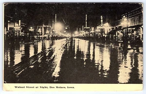 Walnut Street at Night Des Moines Iowa Postcard B830 - Picture 1 of 2