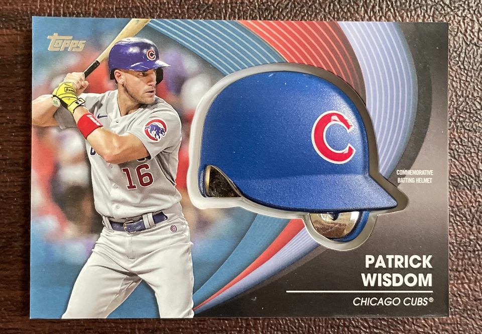 2022 Topps Update Patrick Wisdom Batting Helmet Insert. BLUE Variation.  #bh-pw - Image 1 of 2