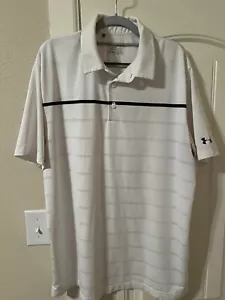 Under Armour Mens Heat Gear Loose Striped White Polo Shirt Golf Shirt Size XL - Picture 1 of 4