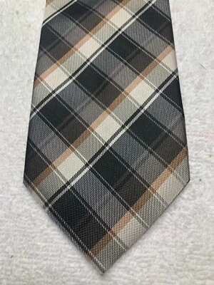 COVINGTON MENS TIE BLACK GRAY GOLD PLAID 3.25 X 60 NWOT - Image 1 of 4