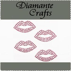 4 Light Pink Diamante Lips Vajazzle Rhinestone Body Art Self Adhesive Gems