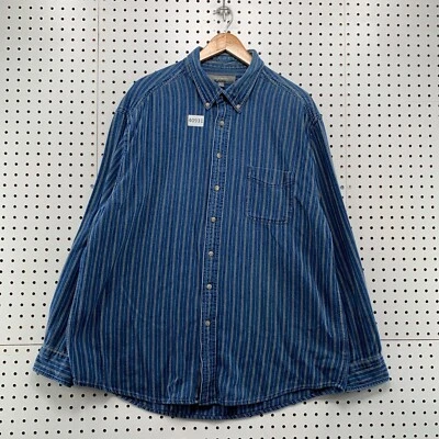 VTG Croft & Barrow Denim Button Shirt Mens XLT XL Tall Blue Striped 25.5X32 - Image 1 of 4