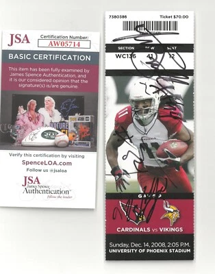 ANTONIO SMITH & TIM HIGHTOWER Signed Ticket ~ Cardinals 2008 ~ JSA Authentic - Image 1 of 2