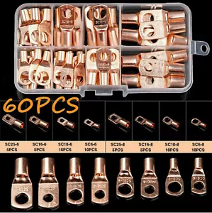 60pc Battery LUGS TERMINALS Bare Copper Ring Connector Wire Gauge SC6-25 Kit End - Picture 1 of 11