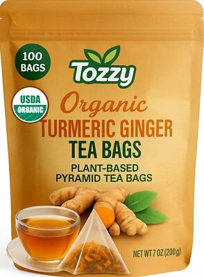 Organic Turmeric & Ginger Tea Bags - 100 Count (Plant-Based Pyramid Tea Bags) - Image 1 of 4
