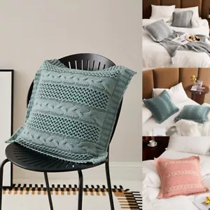 Funda de cojín cuadrada de punto grueso de color liso para sofá de dormitorio funda de almohada decoración - Imagen 1 de 37