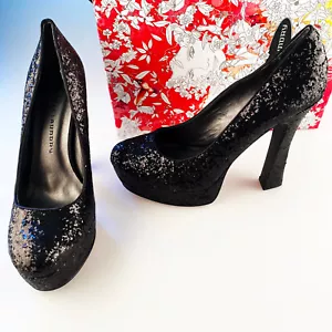 Chinese Laundry Size 9 Move Over $140 CAD Black Glitter Platform High Heels NIB - Picture 1 of 6