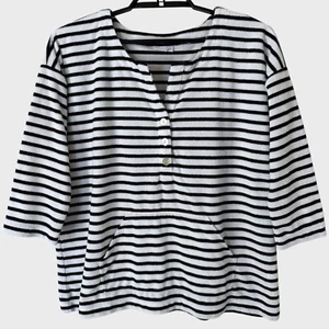 J.Jill Striped French Terry Tunic Top Women's Medium 3/4 Sleeve Kangaroo Pouch - Picture 1 of 12