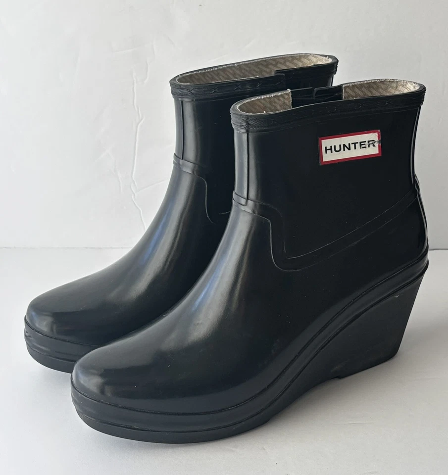 Hunter Aston Botas de Lluvia Cuña Mujer Negro Talla 10 Foto 1 de 4