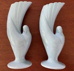 Vintage Set Of 2 Blue Bird Pigeon Dove Vases Japan - Picture 1 of 3