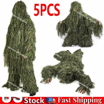 5 in 1 Universal Ghillie Suit 3D Camouflage Hunting Apparel Woodland Camouflage