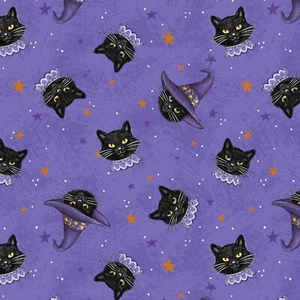 Feline Drive Stoff MEOW-GICAL NIGHT Katze werfen lila - Fat Quarter (18"x22") FQ - Bild 1 von 8