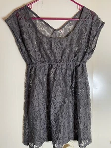 Free People S B 36” W 28” L 29” Gray Sheer Mini Dress Tunic Lace Short Sleeve - Picture 1 of 6