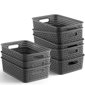 Plastic Storage Baskets - 8 Pack, Gray, Durable, Easy to Use, Flexible, Multi... - Picture 1 of 7