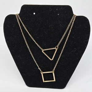 Vintage Geometric Gold Tone Double Chain Layered Necklace Costume 1980s - Picture 1 of 6