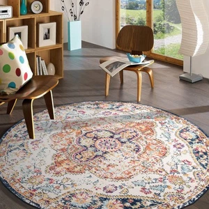 Rugshop Round Carpet Distressed Vintage Bohemian Rugs for Living Room Round Rugs - Picture 1 of 8