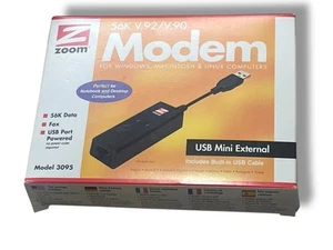 Zoom Model 3095 USB Modem 56K V.92 Data Fax Dial-Up Windows Macintosh Linux Co - Afbeelding 1 van 5