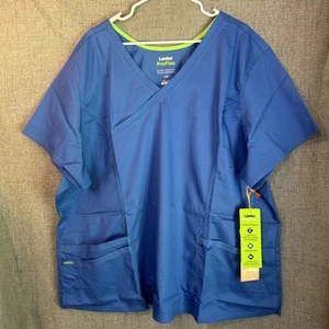 Landau Proflex Women's Scrub 4XL Mock Wrap Top Blue Modern Fit Soft NWT - Picture 1 of 14