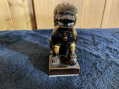 Vintage Pottery Ceramic Brown Glazed Chinese Foo Dog Statue Figurine - Image 1 of 4
