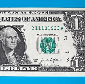 November 10, 1933 (C 11101933 A) BIRTHDAY Note $1 One Dollar Bill *UNC* - Picture 1 of 4
